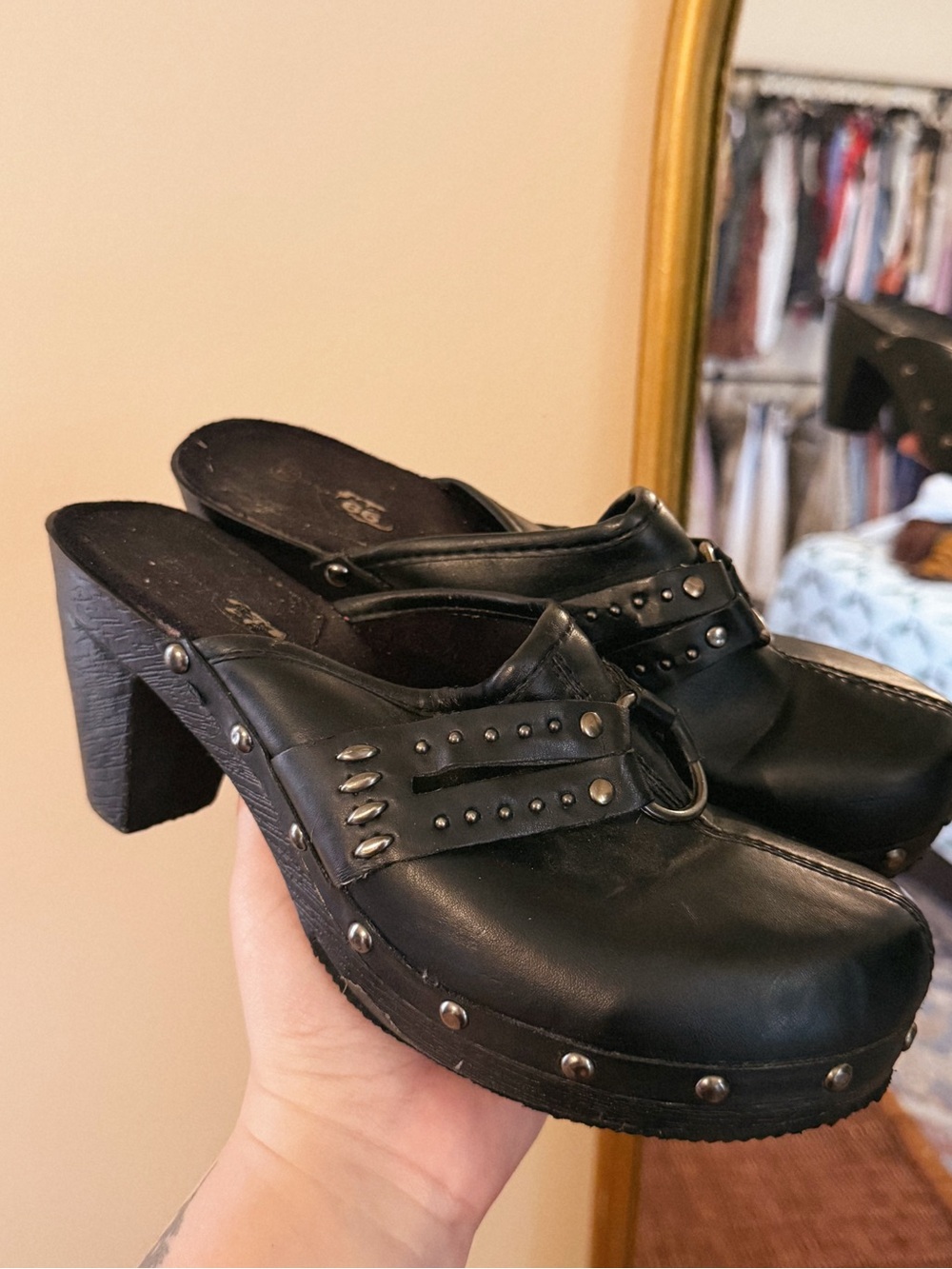 Y2K Route 66 black studded mule clogs